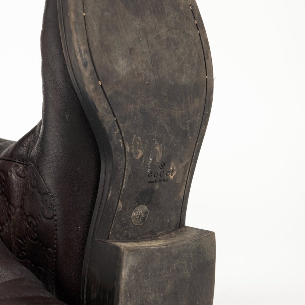 Gucci Maud Chocolate Soft Guccissima Leather Knee-High Riding Boots - Picture 6 of 13